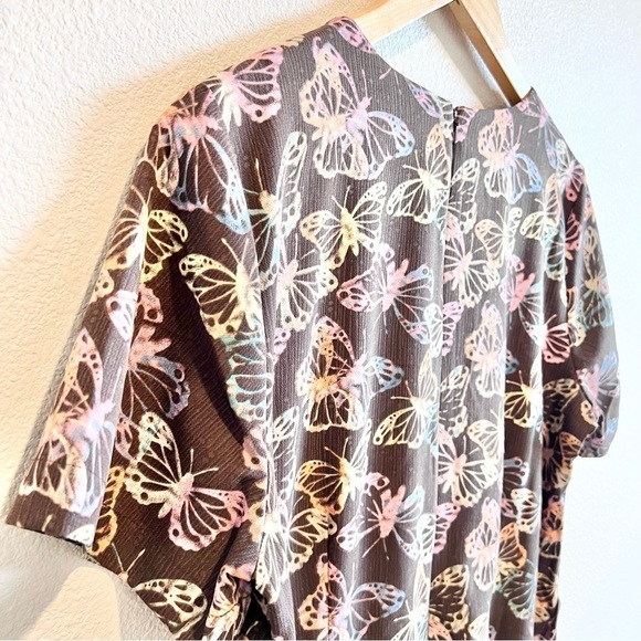 Christopher & Banks Butterfly Print Dress Size 14 Brown Pink Purple Layered Look - Picture 8 of 11